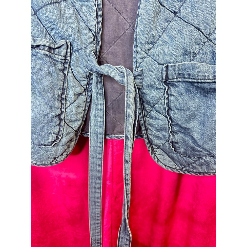 Denim Co Primark Quilted Denim Vest Medium Wash Blue Cotton Tie Front Womens M - Picture 3 of 5